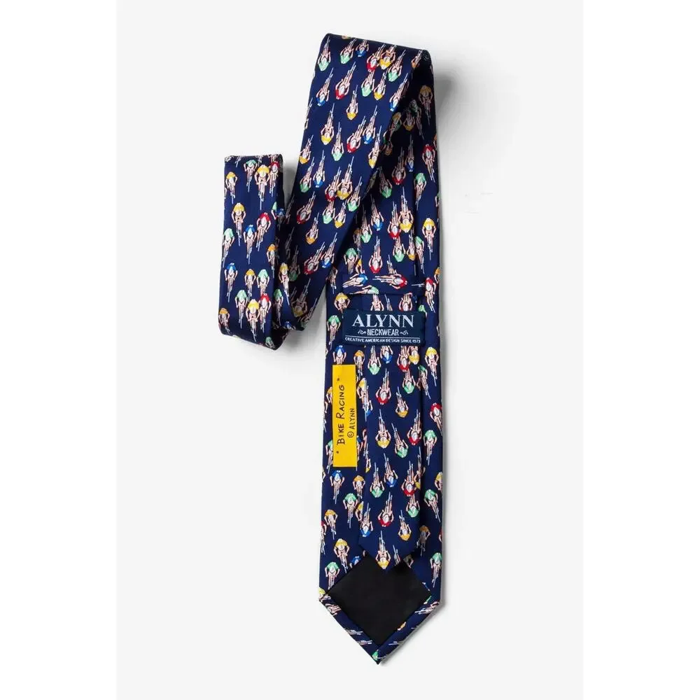 Alynn Bike Racing Cycling Cyclists 100% Silk Navy Blue Necktie Tie 3.25